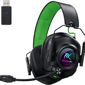 2.4GHz Wireless Gaming Headset with Noise Cancelling Microphone, Bluetooth 5.4, RGB Lighting, 40Hr Battery, Gaming Headphones for PC, PS4, PS5, Laptop, Mobile, Mac(Black Green)