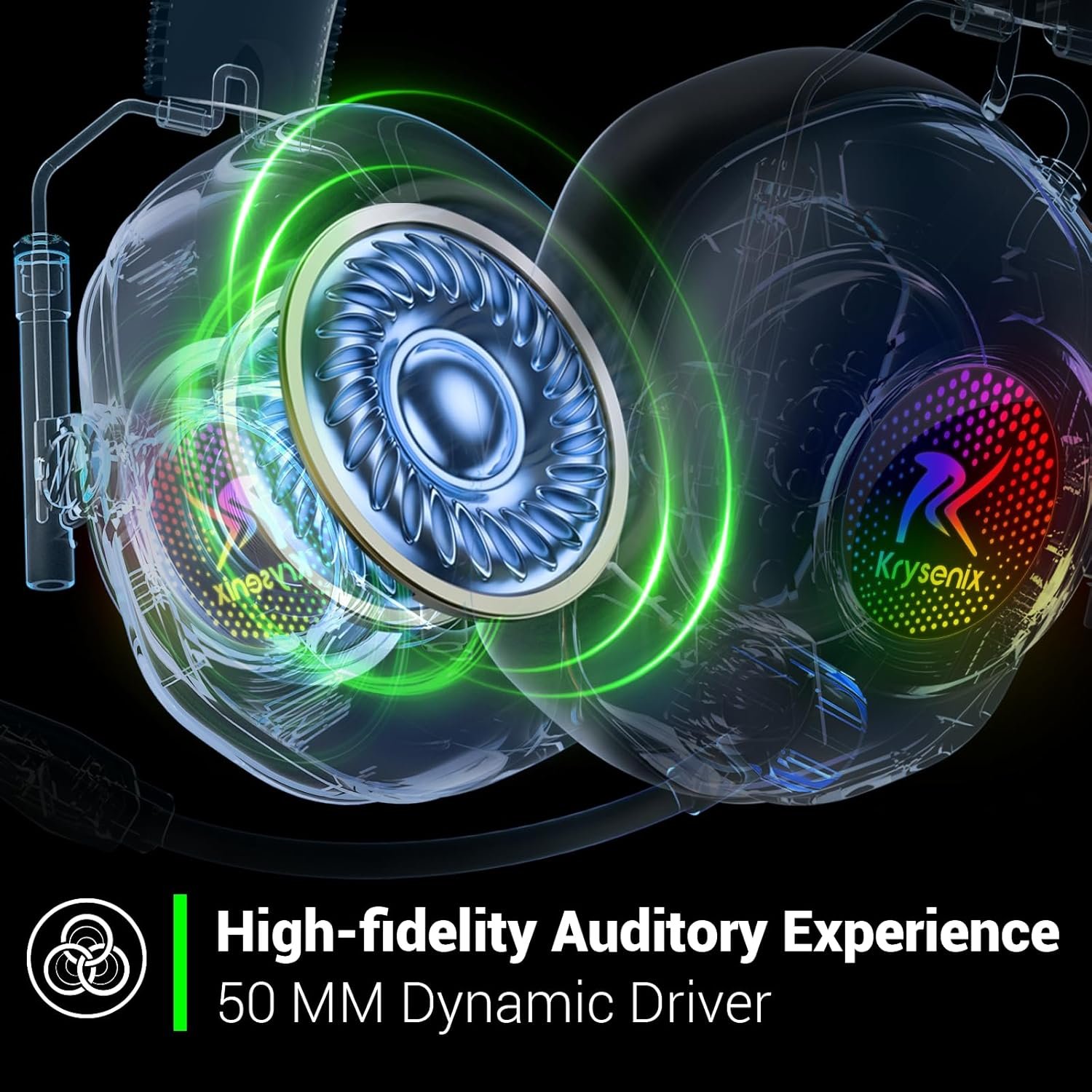 2.4GHz Wireless Gaming Headset with Noise Cancelling Microphone, Bluetooth 5.4, RGB Lighting, 40Hr Battery, Gaming Headphones for PC, PS4, PS5, Laptop, Mobile, Mac(Black Green) - Image 4