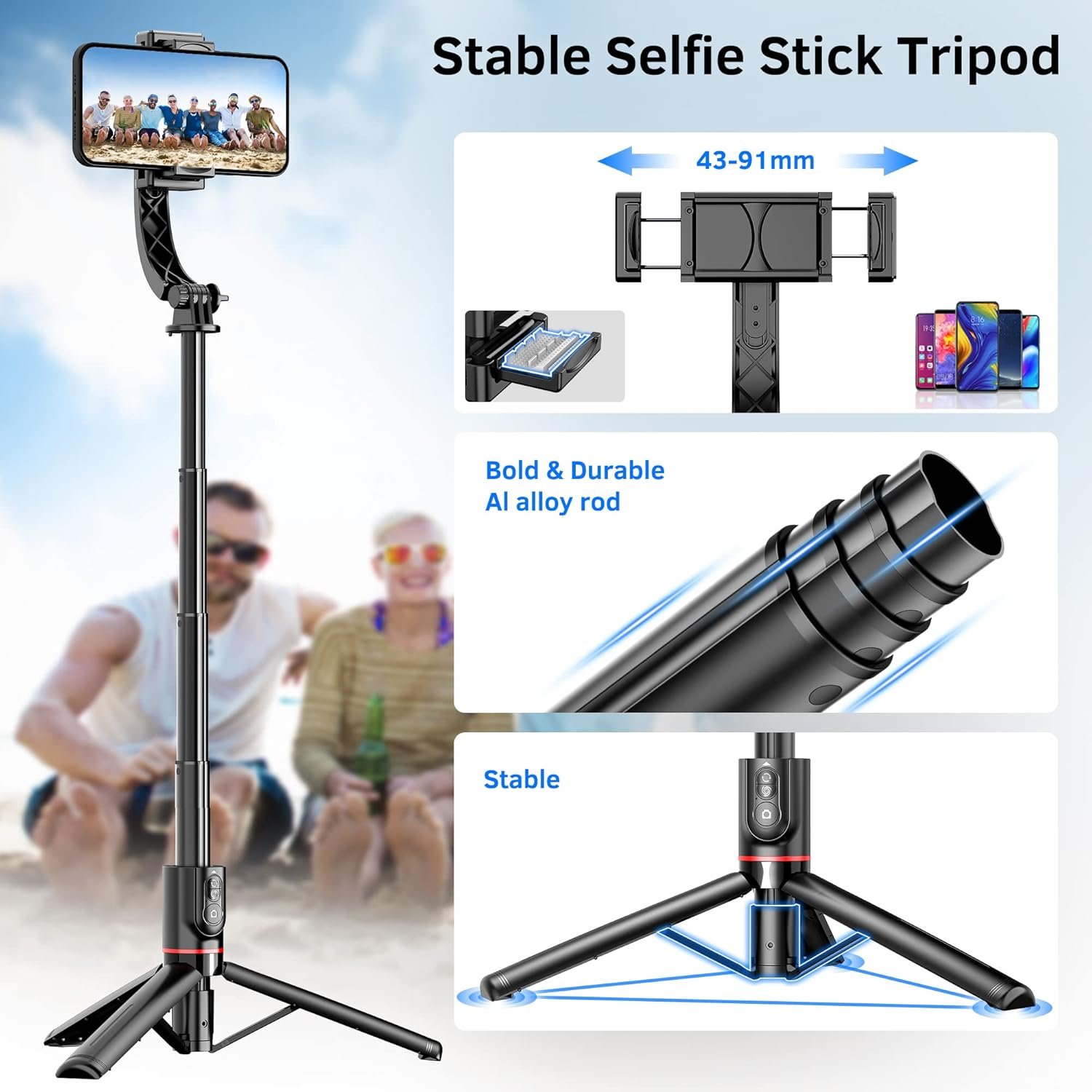 Smartphone Gimbal Stabilizer with Remote, Aluminum Extendable Selfie Stick Tripod, 360° Automatic Rotation - Image 3