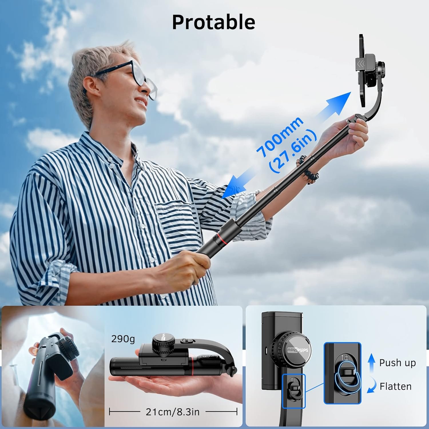Smartphone Gimbal Stabilizer with Remote, Aluminum Extendable Selfie Stick Tripod, 360° Automatic Rotation - Image 2